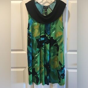Enfocus Woman 20W Sleeveless Vintage Art Deco Soft Pleated Front Colorful Dress